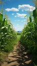 Private farms expanse, orderly rows of young corn showcase lush green growth