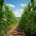 Private farms expanse, orderly rows of young corn showcase lush green growth