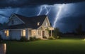 Private house against the background of sparkling lightning