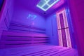 Private infrared sauna in ultra violet light Royalty Free Stock Photo
