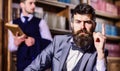 Private investigator and detective concept. Man with beard Royalty Free Stock Photo