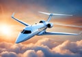 Private jet airplane flying over the clouds. Royalty Free Stock Photo