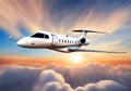 Private jet airplane flying over the clouds. Royalty Free Stock Photo