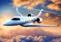 Private jet airplane flying over the clouds. Royalty Free Stock Photo