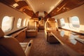 A private jet interior. Luxury tourism and business travel transportation concept. Generative Ai Royalty Free Stock Photo