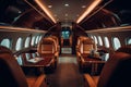 A private jet interior. Luxury tourism and business travel transportation concept. Generative Ai Royalty Free Stock Photo