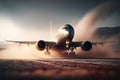 Private jet plane landing on runway. Photorealistic shot generated by AI Royalty Free Stock Photo