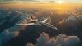 Private Jet Soaring Above Clouds at Sunset Royalty Free Stock Photo