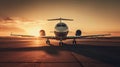 private jet take off when sunset, generated ai image Royalty Free Stock Photo