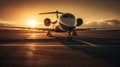 private jet take off when sunset, generated ai image Royalty Free Stock Photo