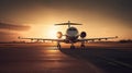 private jet take off when sunset, generated ai image Royalty Free Stock Photo