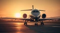 private jet take off when sunset, generated ai image Royalty Free Stock Photo