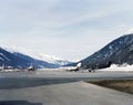 Private jets in the snow covered landscape of St Moritz Switzerland Royalty Free Stock Photo