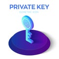 Private key. Digital key with Fingerprint 3D Isometric Icon. Cyber security and access. Created For Mobile, Web, Application. Royalty Free Stock Photo