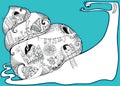 Private life of snails. Vector composition with outline big and small snails in black and white on the torquoise background. Royalty Free Stock Photo