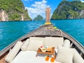 Private longtail boat trip to island with exotic food picnic, Krabi, Thailand. landmark, destination, Asia Travel, vacation, Royalty Free Stock Photo