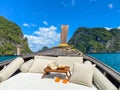 Private longtail boat trip to island with exotic food picnic, Krabi, Thailand. landmark, destination, Asia Travel, vacation, Royalty Free Stock Photo