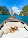 Private longtail boat trip to island with exotic food picnic, Krabi, Thailand. landmark, destination, Asia Travel, vacation, Royalty Free Stock Photo