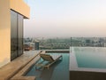 Private luxurious hotel apartment with private pool in a tower - modern design - Terrace on a high floor Royalty Free Stock Photo