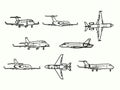 Private Luxury Business Jet Airplane Outline Set Royalty Free Stock Photo