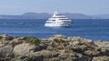 Private luxury Superyacht anchored off the beach of the spanish coastline at Rose