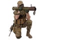 Private Military Company operator shoots from an RPG rocket launcher Royalty Free Stock Photo