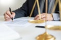 The private office workplace for consultant an young lawyer legislation with gavel and document on wood table, legal justice and Royalty Free Stock Photo