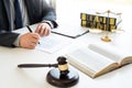 The private office workplace for consultant an young lawyer legislation with gavel and document on wood table, legal justice and Royalty Free Stock Photo