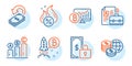 Private payment, Bitcoin project and Bitcoin chart icons set. Hot loan, Vacancy and Graph chart signs. Vector