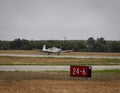 Private plane taxing down a runway at Marthas vineyard Airport