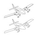 Private plane vector illustration icon. Twin engine propelled aircraft. Line art