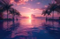 a private pool at sunset is lined with palm trees Royalty Free Stock Photo