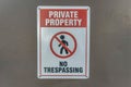 Private Property No Trespassing sign at a restricted property in Austin Texas