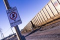 St Louis, Missouri, United States - circa 2015 - Private Property No Trespassing Sign Train yard Union Pacific Train Royalty Free Stock Photo