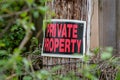 Private property sign on post Royalty Free Stock Photo