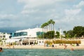 Private and public beach in Cannes, Croisette and the famous place where the famous Cannes Film Festival