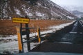 Private road d to a farm in the mountains in Iceland. Entrance to the farm in the mountains. Nature