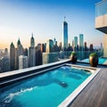 A private rooftop terrace with a a hot tub and breathtaking city skyline views Made With Generative AI illustration