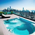 A private rooftop terrace with a a hot tub and breathtaking city skyline views Made With Generative AI illustration