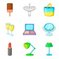 Private room icons set, cartoon style