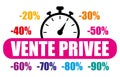 Private sale. French language. Pink and multicolored vector icon with discounts II.