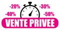 Private sale in french language. Pink vector icon illustration with discounts.