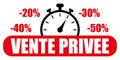 Private sale in french language. Red vector icon illustration with discounts.