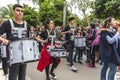 Private school band playing drums in Orange Blossom Carnival parade`s opening. City of Adana Province in Turkey - 6 April 2019
