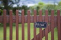 Private sign on the fence in Austria, private ground - no trespassing, close up Royalty Free Stock Photo