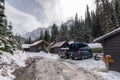 Private staff residence and cottage with cars and snow covered on winter at Yoho National Park, Canada