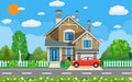 Private suburban house with car,