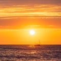 Private yacht and beautiful seascape at sunset