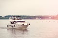 Private yacht on the river Don. View from embankment. Rostov-on-Don, Russia. June 28, 2016 Royalty Free Stock Photo