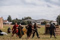 Privory Vsetaty, Czech Republic, 2 September 2023: Reconstruction of medieval battle, Historical festival, Armored Knights, Dark Royalty Free Stock Photo